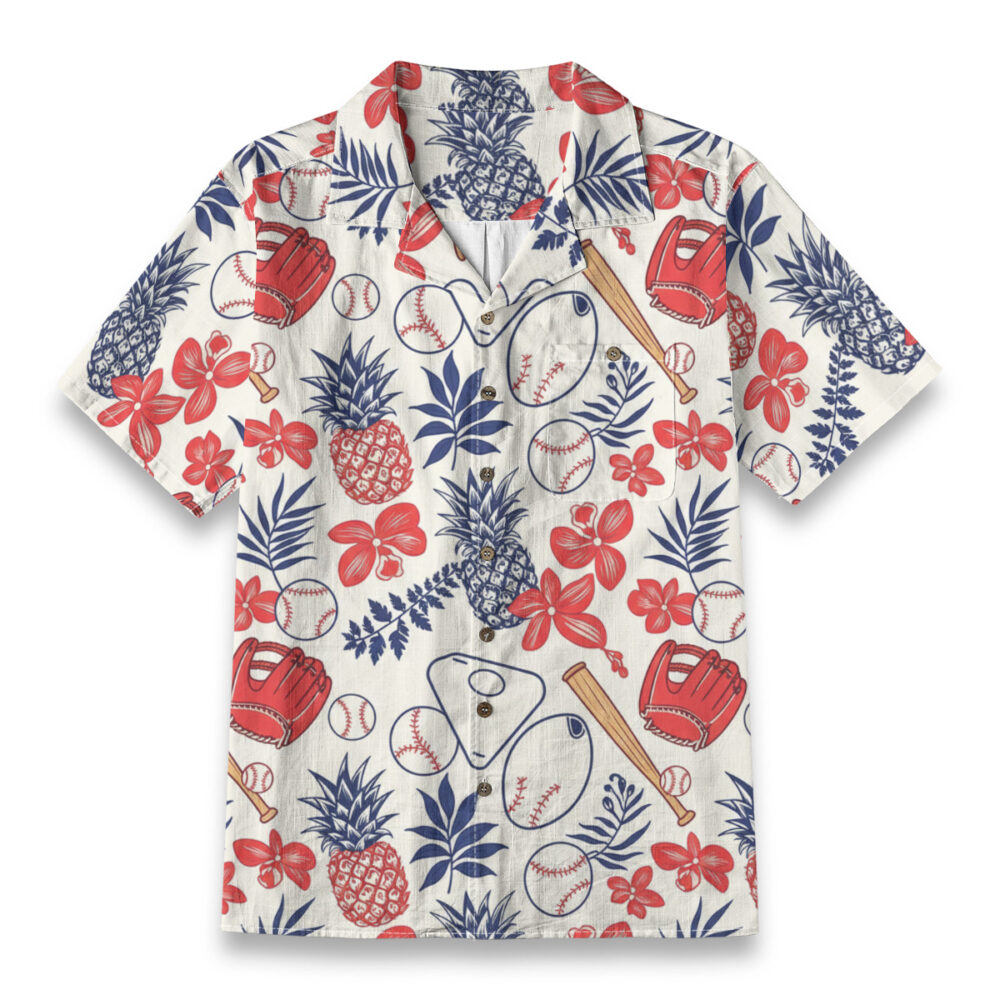 Baseball Gear & Tropical Pineapple Pattern – Sport Hawaiian Shirt
