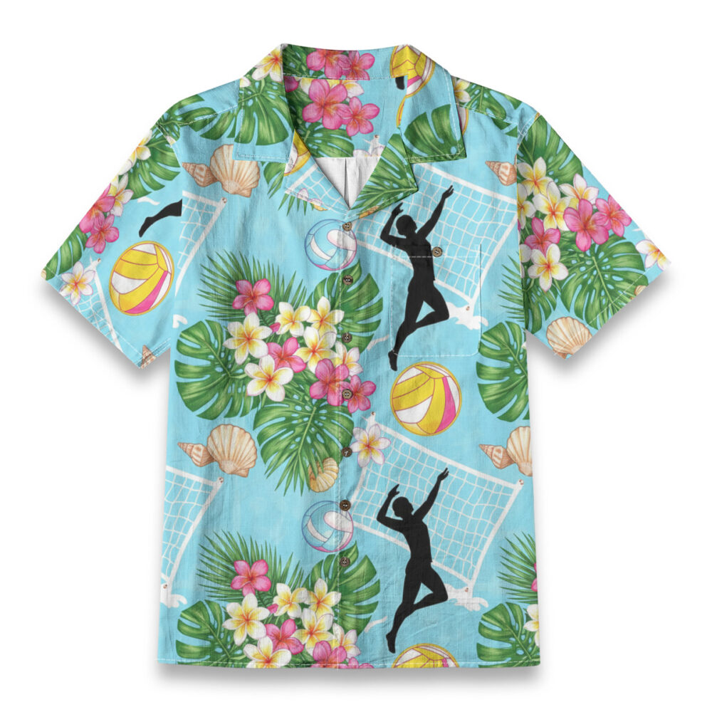 Beach Volleyball & Plumeria Pattern – Sport Hawaiian Shirt