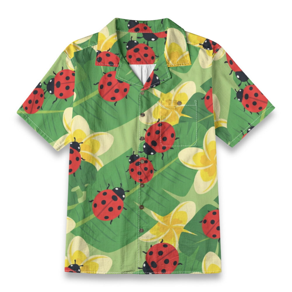 Playful Ladybug Floral Green Shirt – Insects Hawaiian Shirt