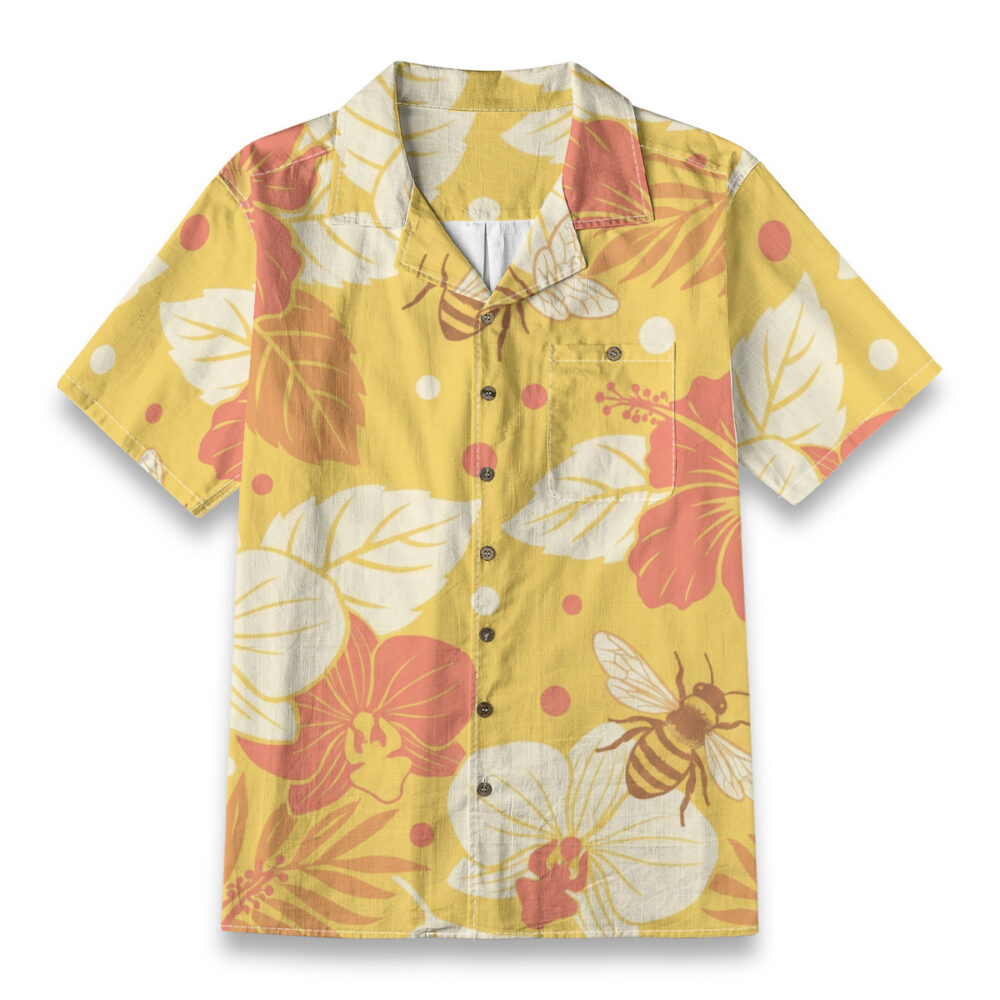 Golden Bee Floral Tropical Shirt – Insects Hawaiian Shirt