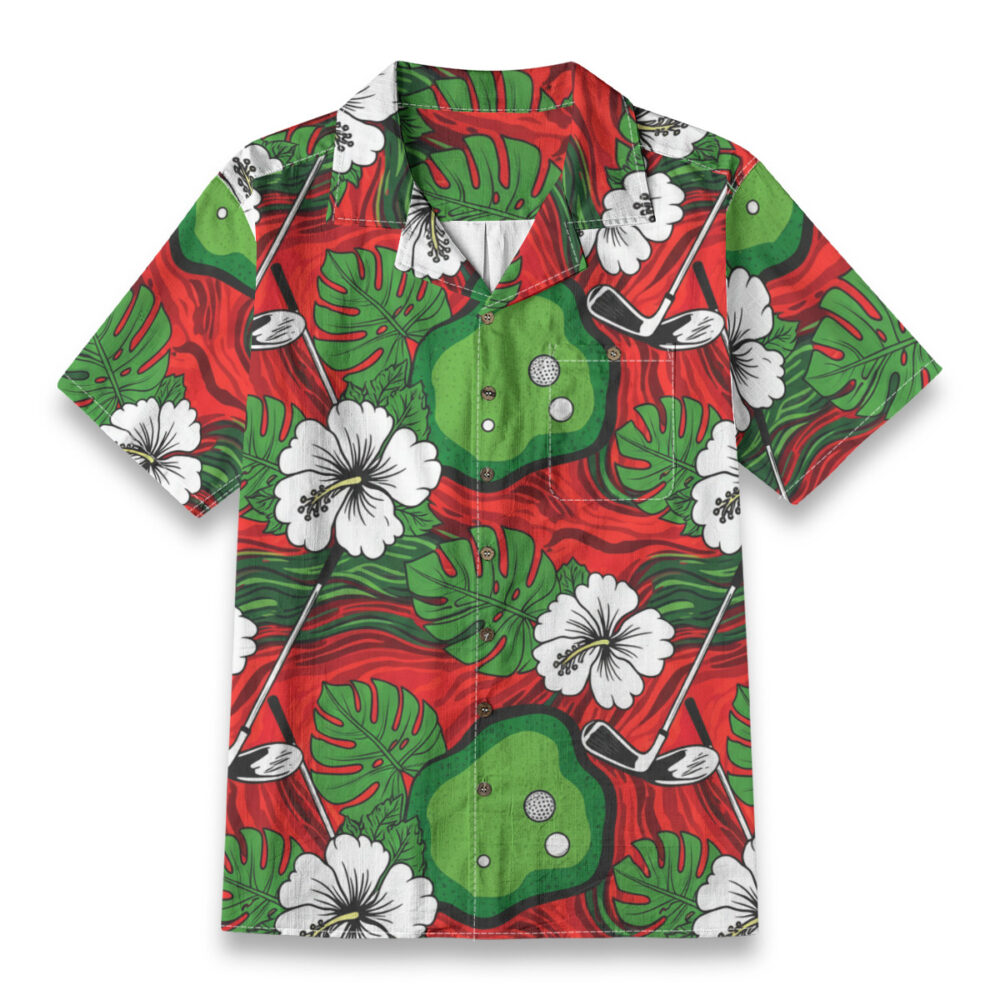 Tropical Golf Course & Hibiscus Print – Sport Hawaiian Shirt