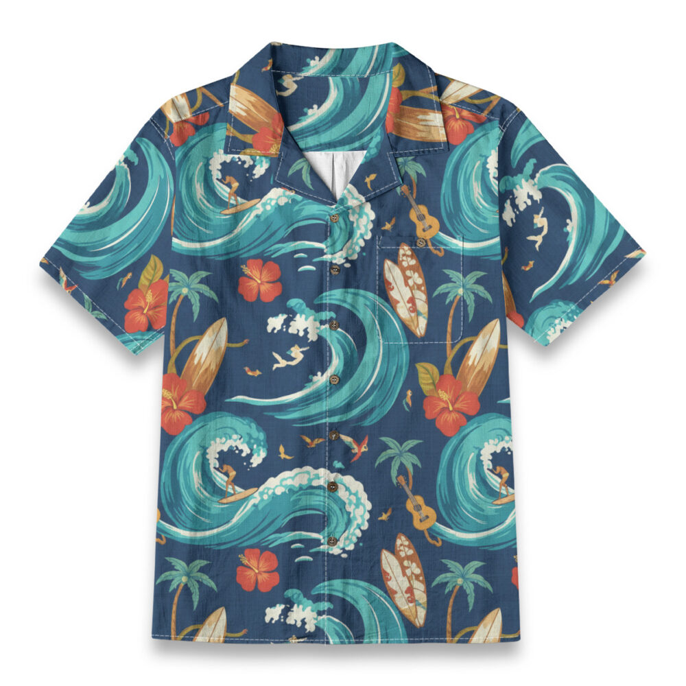 Ocean Surf Waves & Ukulele Pattern – Sport Hawaiian Shirt